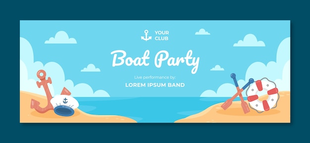 Free vector hand drawn flat boat party facebook cover