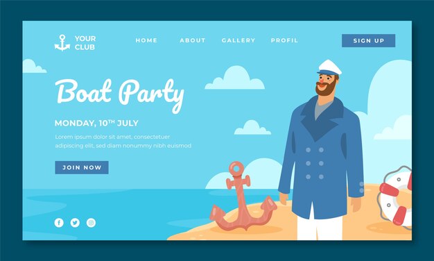 Hand drawn flat boat party landing page