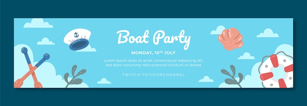 Free vector hand drawn flat boat party twitch banner