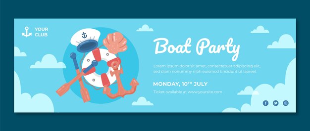 Free vector hand drawn flat boat party twitter header