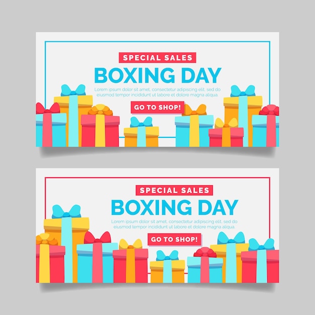 Free vector hand drawn flat boxing day horizontal sale banners set