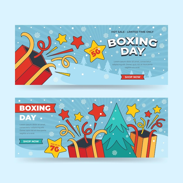 Free vector hand drawn flat boxing day sale horizontal banners set