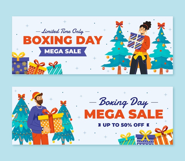 Hand drawn flat boxing day sale horizontal banners set