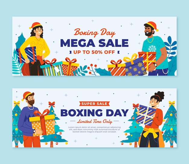 Hand drawn flat boxing day sale horizontal banners set