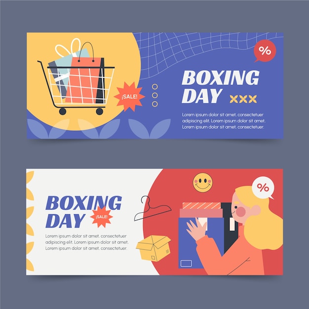 Free vector hand drawn flat boxing day sale horizontal banners set