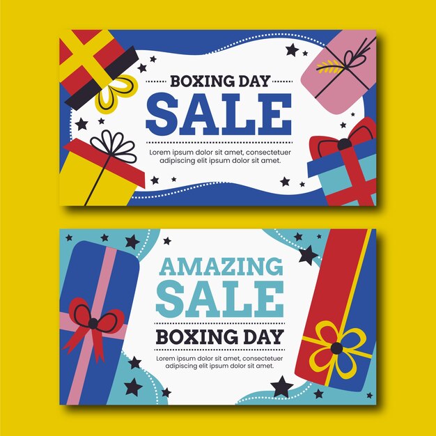 Hand drawn flat boxing day sale horizontal banners set