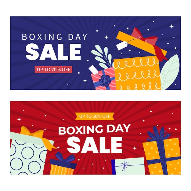 Free vector hand drawn flat boxing day sale horizontal banners set
