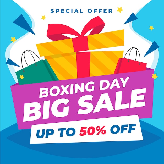 Hand drawn flat boxing day sale illustration