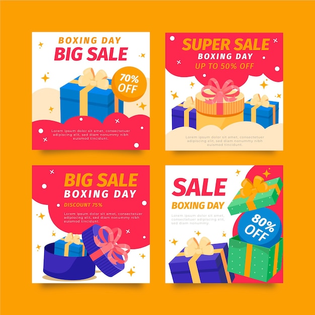 Free vector hand drawn flat boxing day sale instagram posts collection