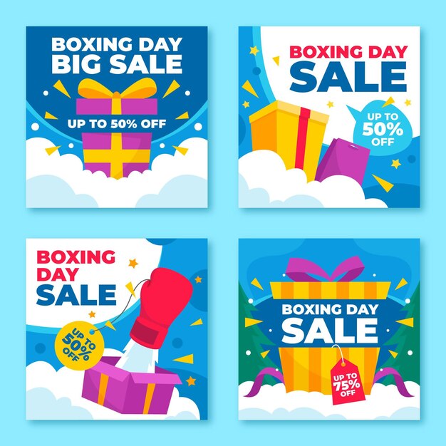 Hand drawn flat boxing day sale instagram posts collection