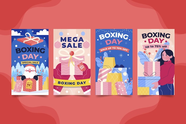 Free vector hand drawn flat boxing day sale instagram stories collection