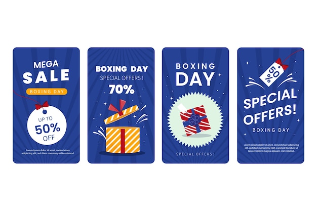 Free vector hand drawn flat boxing day sale instagram stories collection