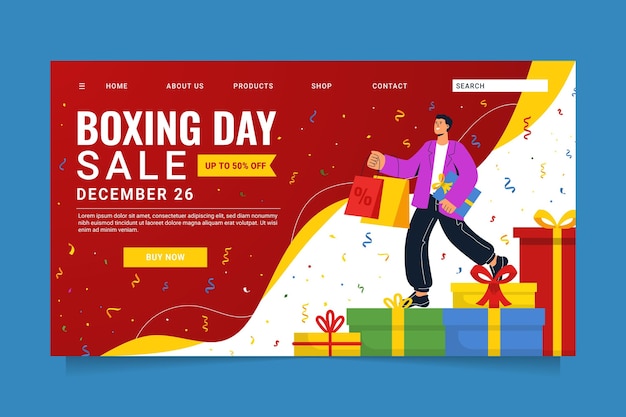 Hand drawn flat boxing day sale landing page template
