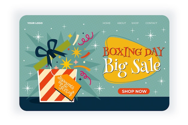 Free vector hand drawn flat boxing day sale landing page template