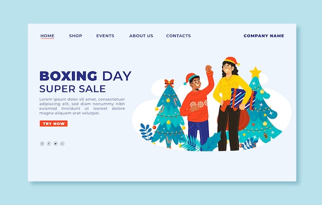 Free vector hand drawn flat boxing day sale landing page template