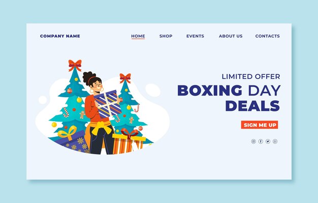 Hand drawn flat boxing day sale landing page template