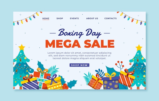 Free vector hand drawn flat boxing day sale landing page template