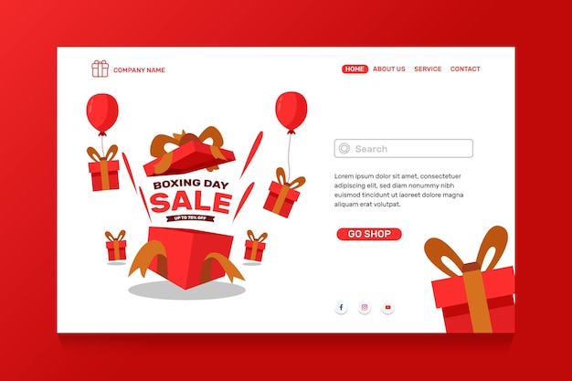 Hand drawn flat boxing day sale landing page template