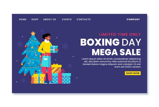 Hand drawn flat boxing day sale landing page template