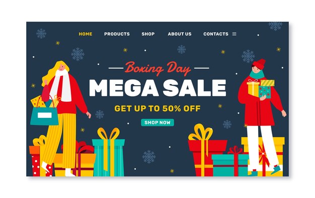 Hand drawn flat boxing day sale landing page template