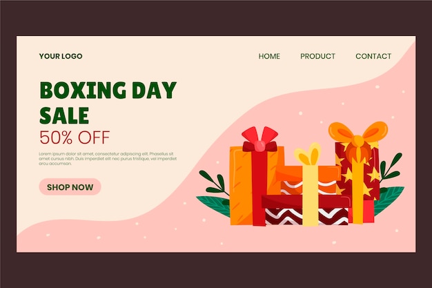 Hand drawn flat boxing day sale landing page template