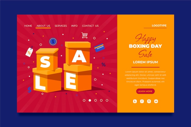 Free vector hand drawn flat boxing day sale landing page template