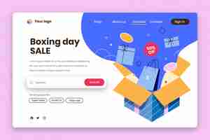 無料ベクター 手描きフラットボクシングデーセールランディングページテンプレート