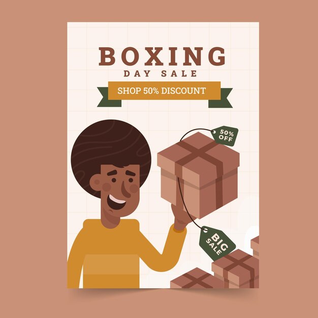 Hand drawn flat boxing day sale vertical poster template