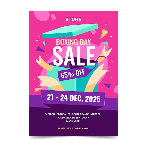 Free vector hand drawn flat boxing day sale vertical poster template