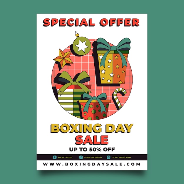 Free vector hand drawn flat boxing day sale vertical poster template
