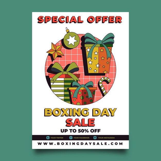 Hand drawn flat boxing day sale vertical poster template