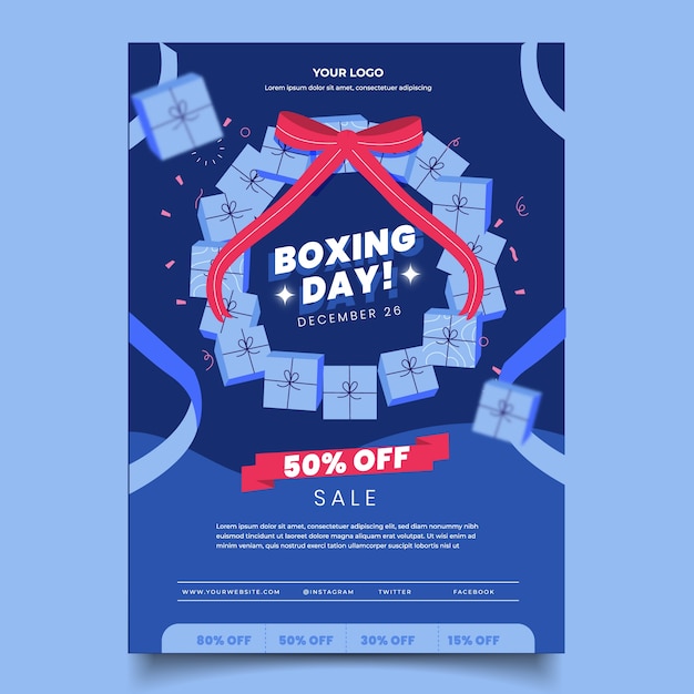 Hand drawn flat boxing day sale vertical poster template