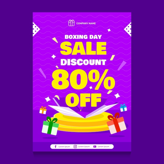 Hand drawn flat boxing day vertical sale poster template