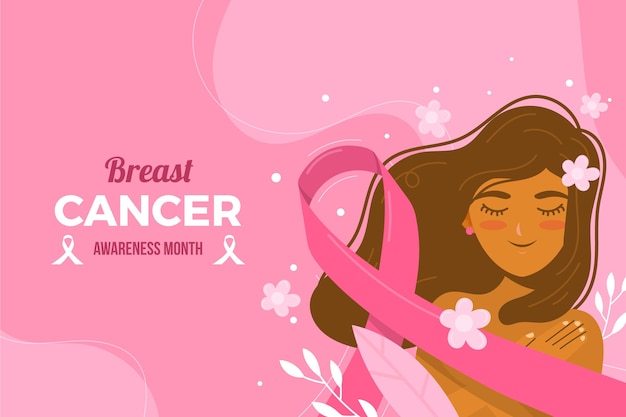 Hand drawn flat breast cancer awareness month background