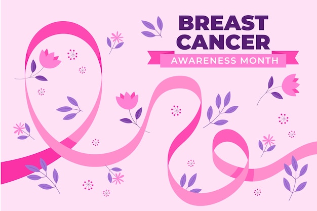 Hand drawn flat breast cancer awareness month background