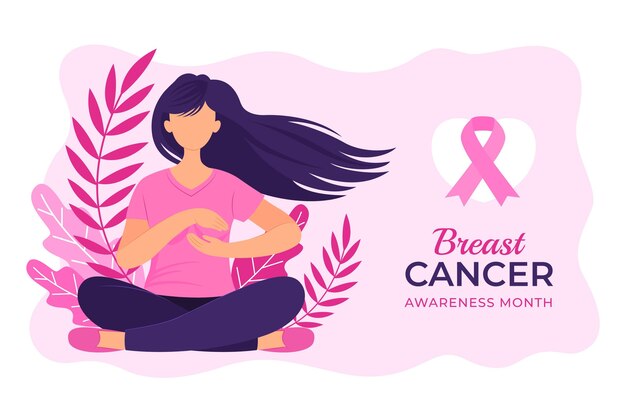 Hand drawn flat breast cancer awareness month background