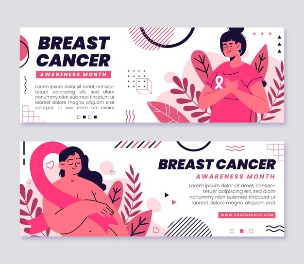 hand drawn flat breast cancer awareness month banners set
