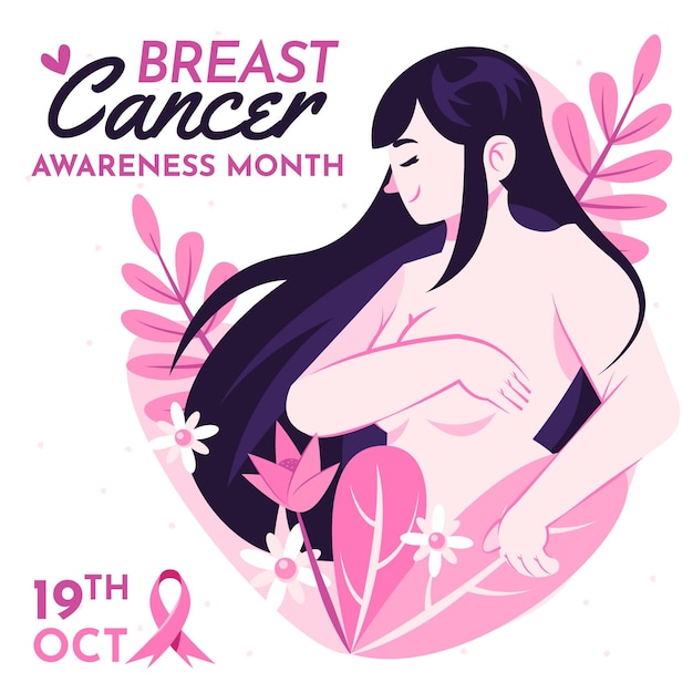 Free vector hand drawn flat breast cancer awareness month illustration