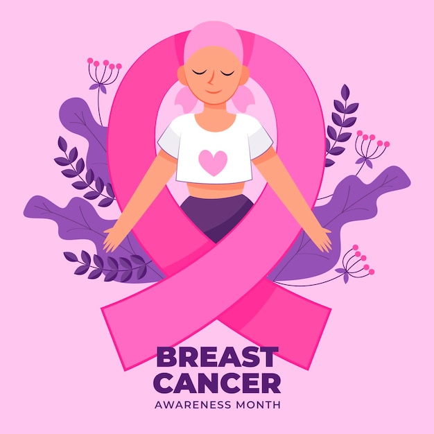 Hand drawn flat breast cancer awareness month illustration