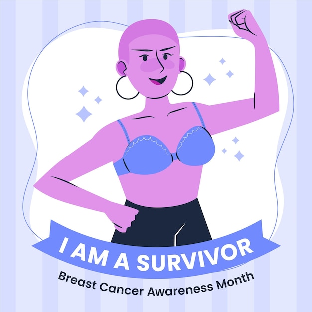 Illustrazione disegnata a mano del mese di consapevolezza del cancro al seno piatto