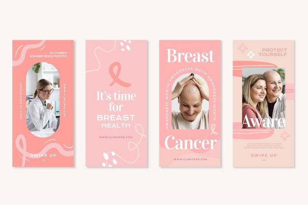 写真付き手描きフラット乳がん啓発月間Instagramストーリーコレクション