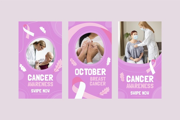 Hand drawn flat breast cancer awareness month instagram stories collection with photo