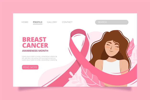 Hand drawn flat breast cancer awareness month landing page template