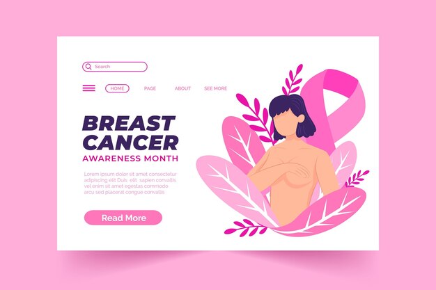 Hand drawn flat breast cancer awareness month landing page template