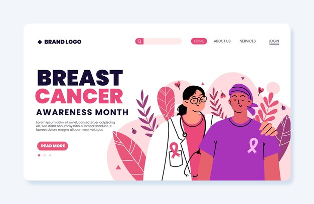 Hand drawn flat breast cancer awareness month landing page template