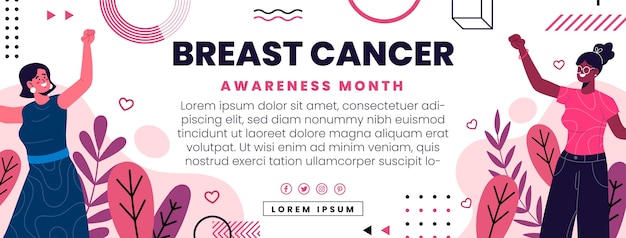 Free vector hand drawn flat breast cancer awareness month social media cover template