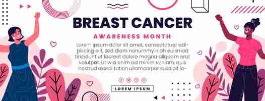 무료 벡터 손으로 그린 평면 유방암 인식의 달 소셜 미디어 표지 템플릿