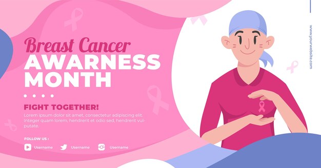 손으로 그린 평면 유방암 인식의 달 소셜 미디어 게시물 템플릿