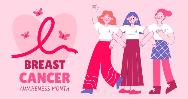 Hand drawn flat breast cancer awareness month social media post template