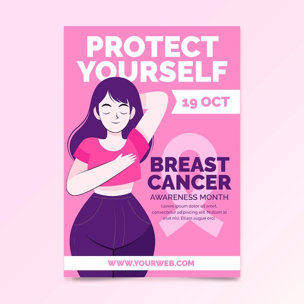 Hand drawn flat breast cancer awareness month vertical flyer template